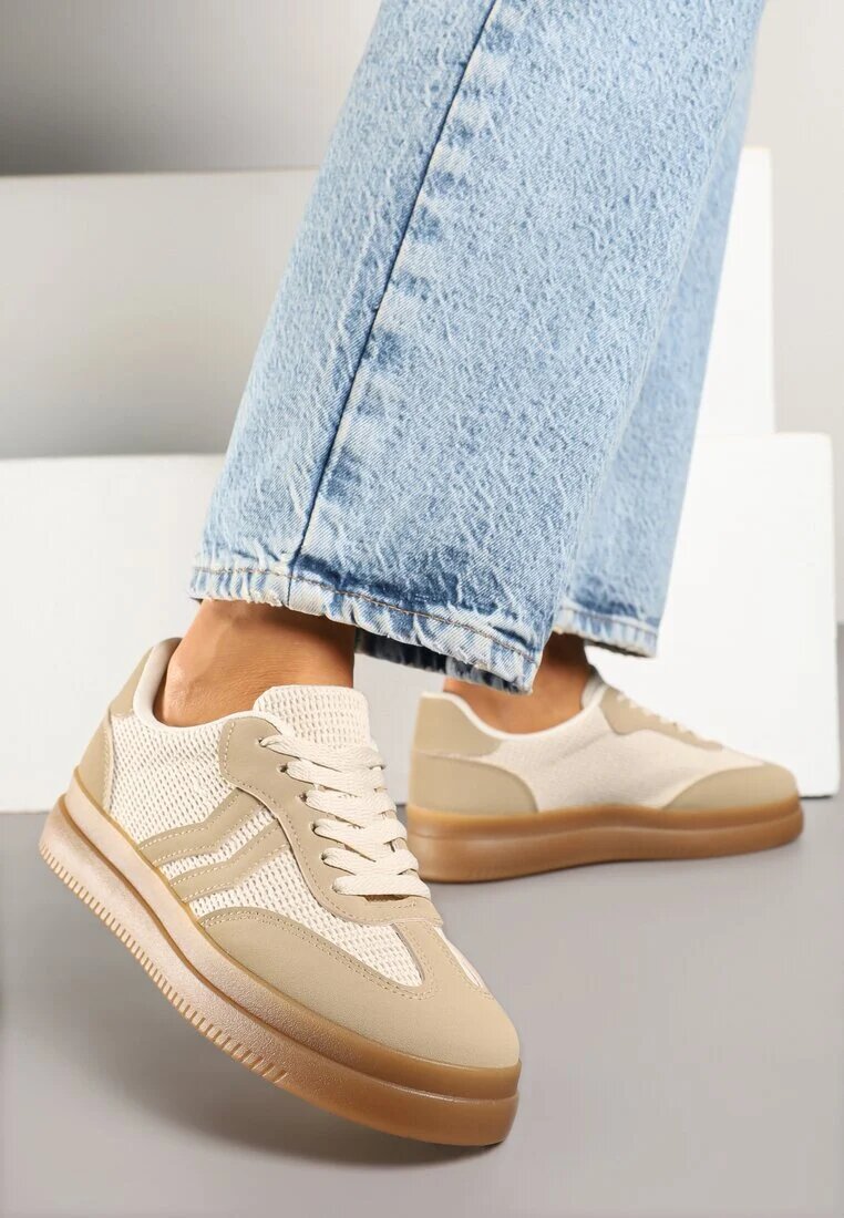 seastar Sneakers Bej închis cu Model Geometric Sadeane