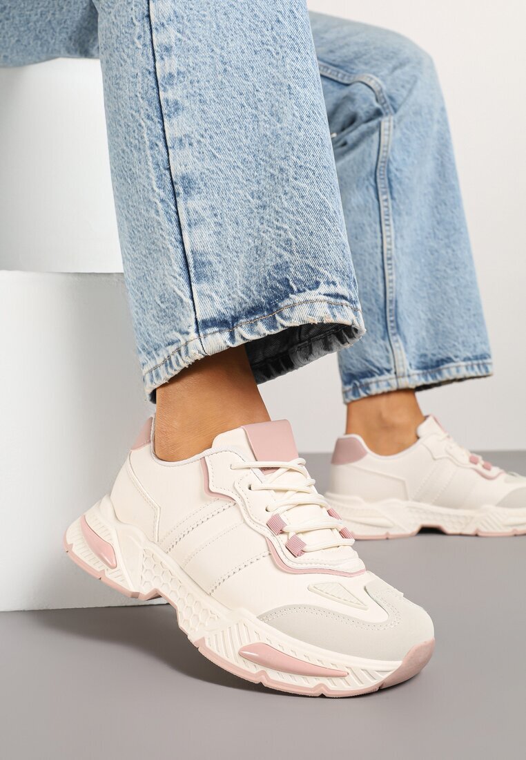seastar Sneakers Streetwear Bej și Roz cu Cusături Contrastante Ilirenas