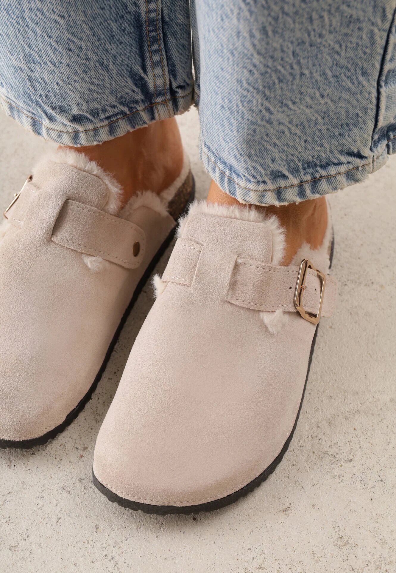 sergio todzi Papuci mule clasici din piele naturală căptușiți cu blană artificială Jaderra Bej