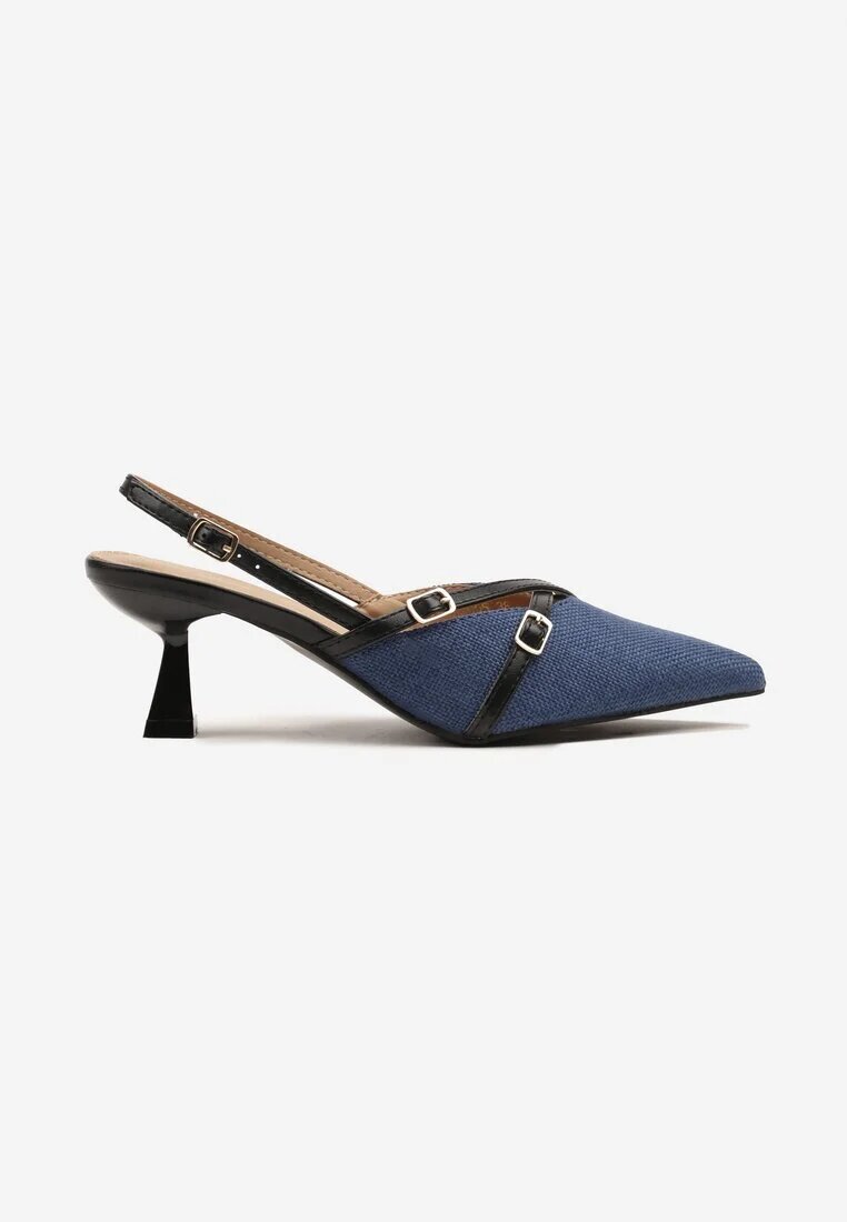 sergio todzi Sandale Albastru-Negre tip Czółenka slingback cu toc kitten cu barete și catarame Arivella