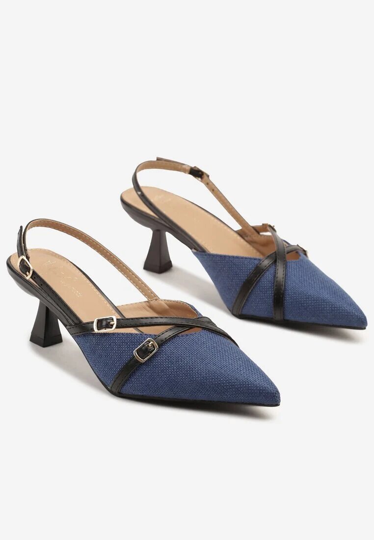 sergio todzi Sandale Albastru-Negre tip Czółenka slingback cu toc kitten cu barete și catarame Arivella