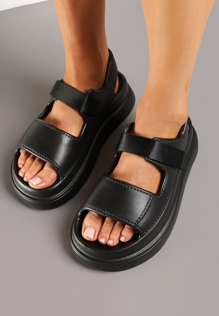 sergio todzi Sandale Negre pe Talpă Groasă din Spumă cu Velcro din Satin Telmaris