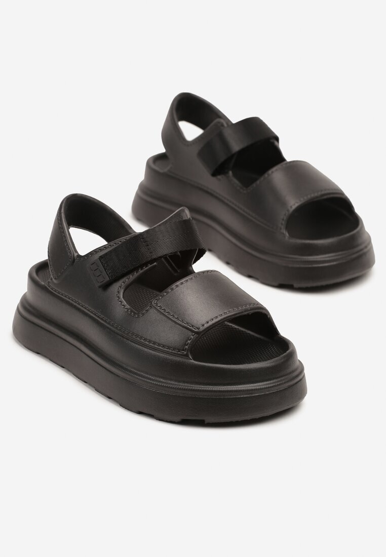 sergio todzi Sandale Negre pe Talpă Groasă din Spumă cu Velcro din Satin Telmaris