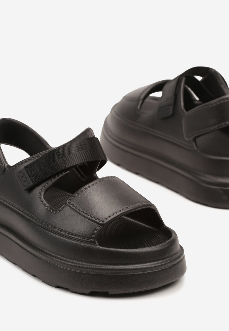 sergio todzi Sandale Negre pe Talpă Groasă din Spumă cu Velcro din Satin Telmaris