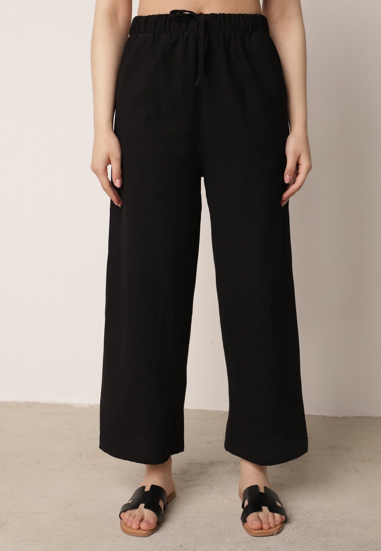  Set de bumbac Negru Tricou fără mâneci cu nasturi Pantaloni cu elastic în talie Juliancella