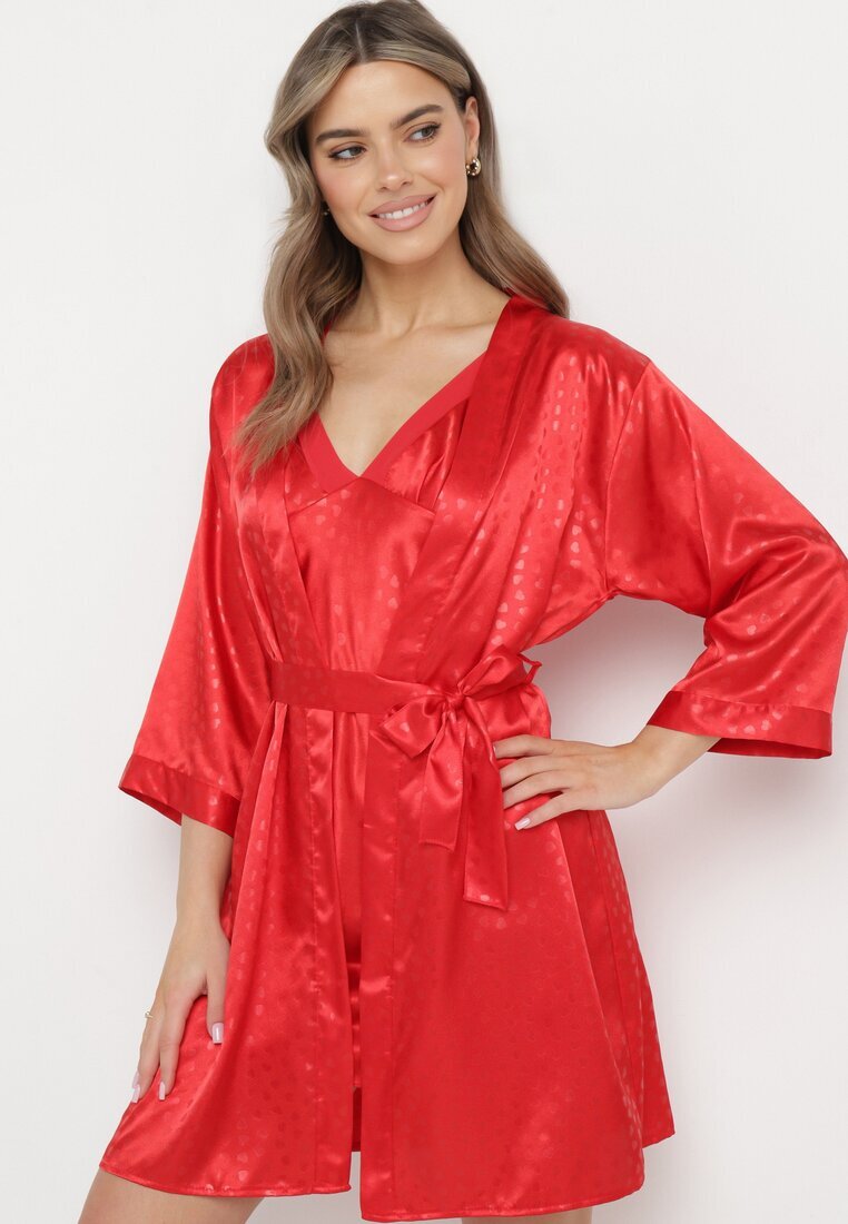  Set de Pijamale Roșu 6 piese: Halat Cămașă de noapte Pantaloni Top Pantaloni scurți și Bentiță Kirosa