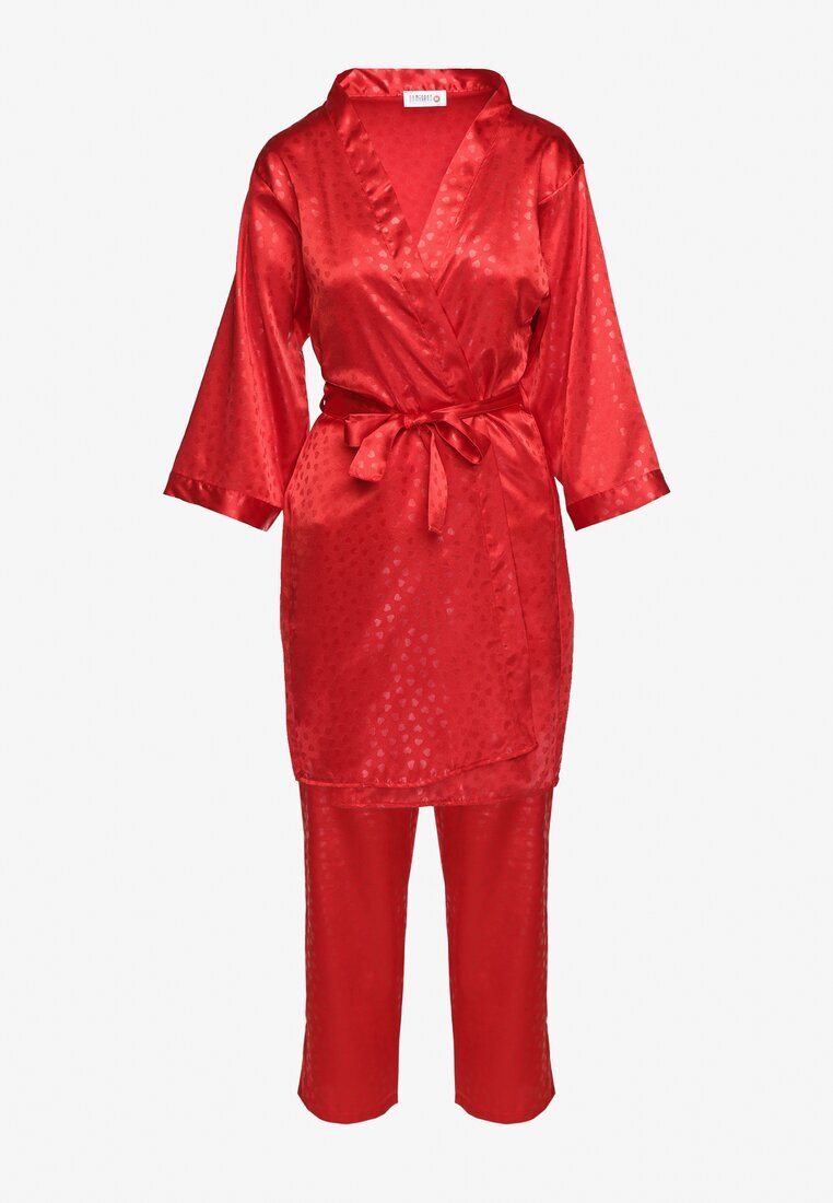  Set de Pijamale Roșu 6 piese: Halat Cămașă de noapte Pantaloni Top Pantaloni scurți și Bentiță Kirosa