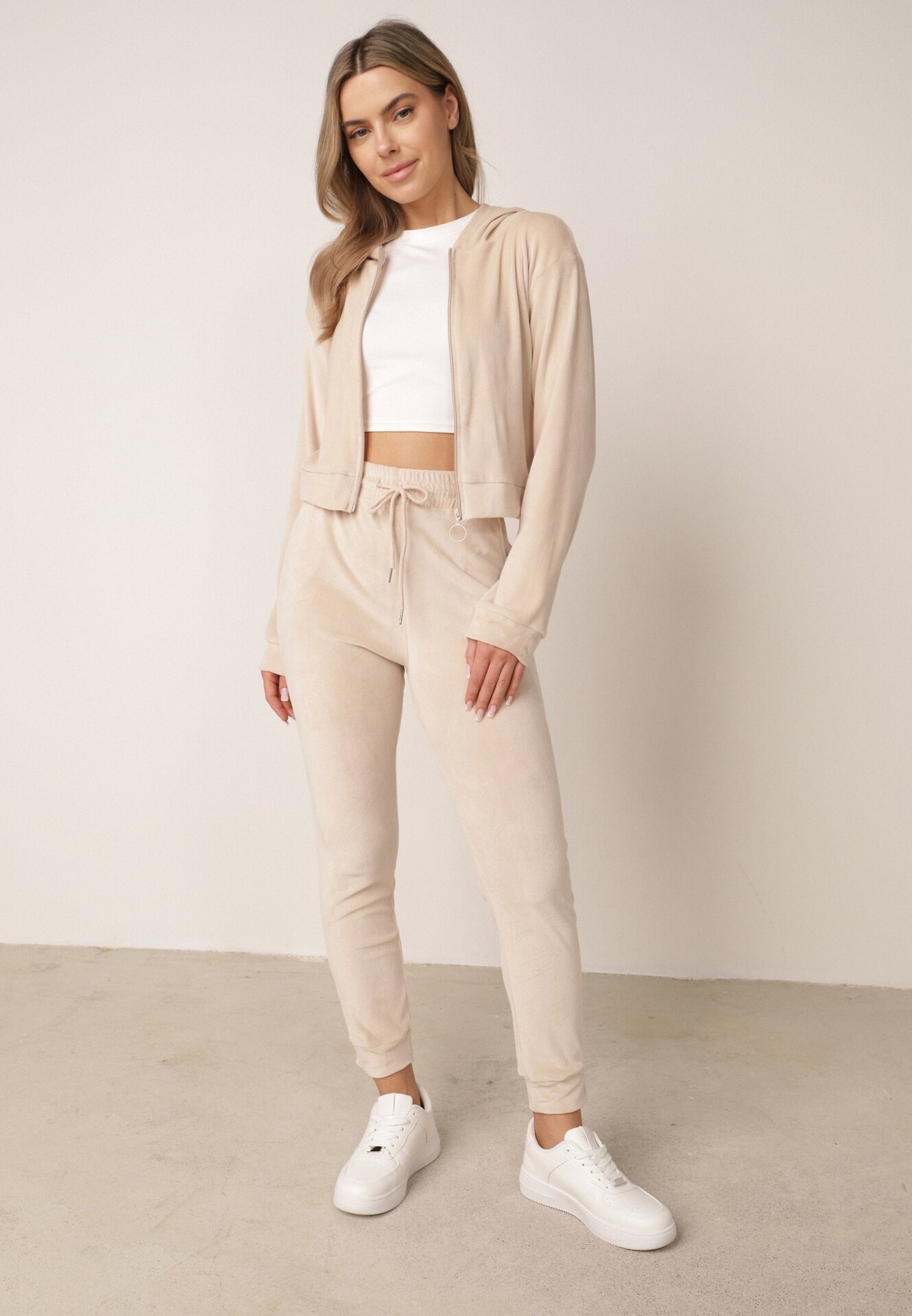  Set de trening Bej Velur Bluză cu glugă și Pantaloni Petyra