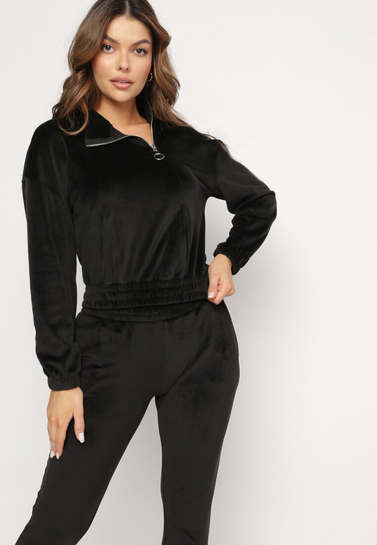  Set de trening din velur negru cu bluză cu glugă Oriadne
