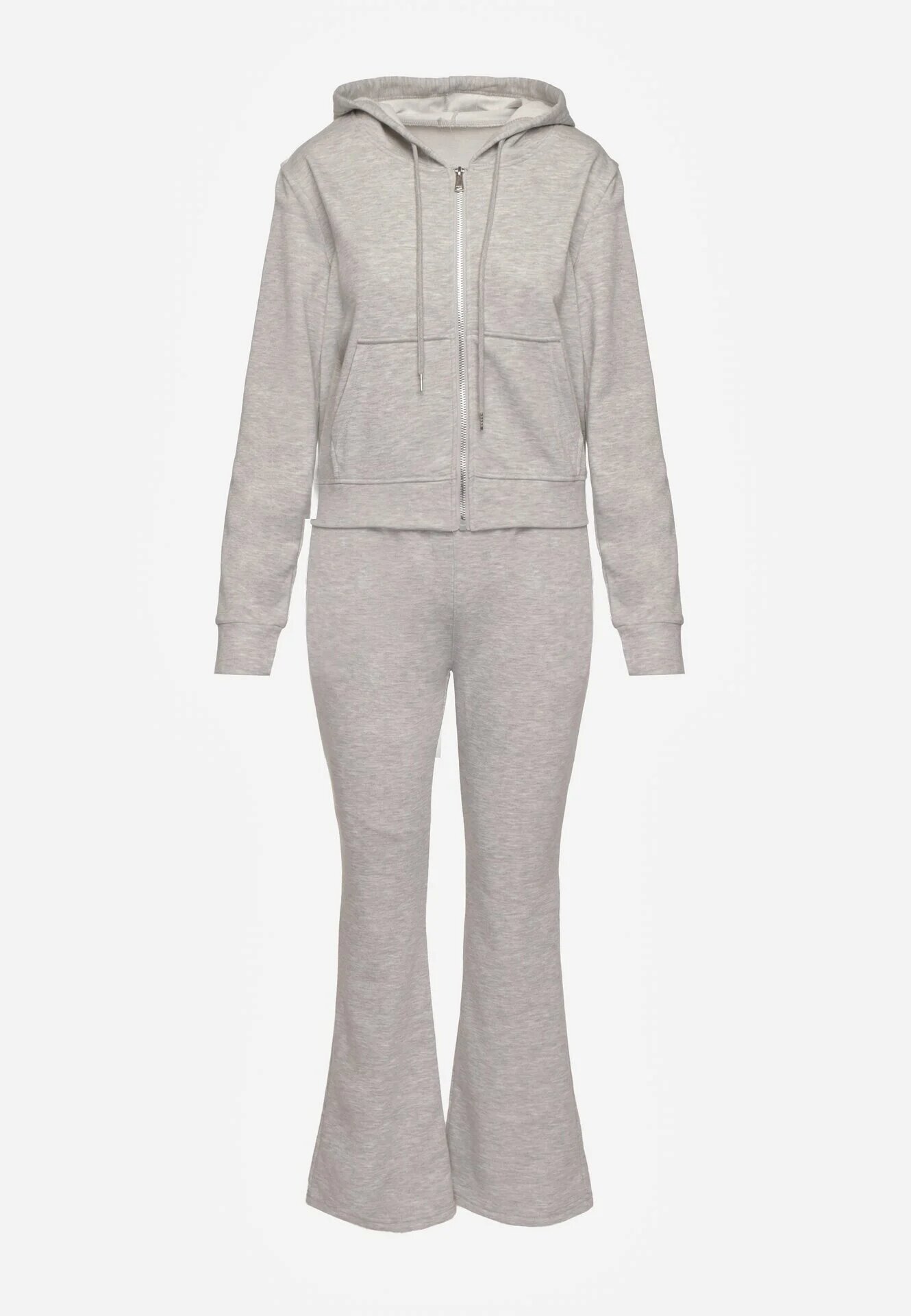  Set de trening gri deschis din bumbac bluză cu glugă și pantaloni evazați Nanre