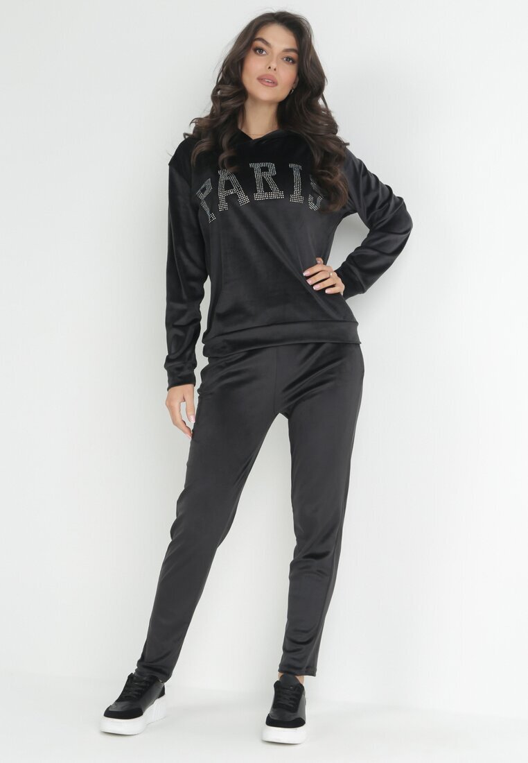  Set de trening negru din 2 piese din velur decorat cu zirconii Feyre