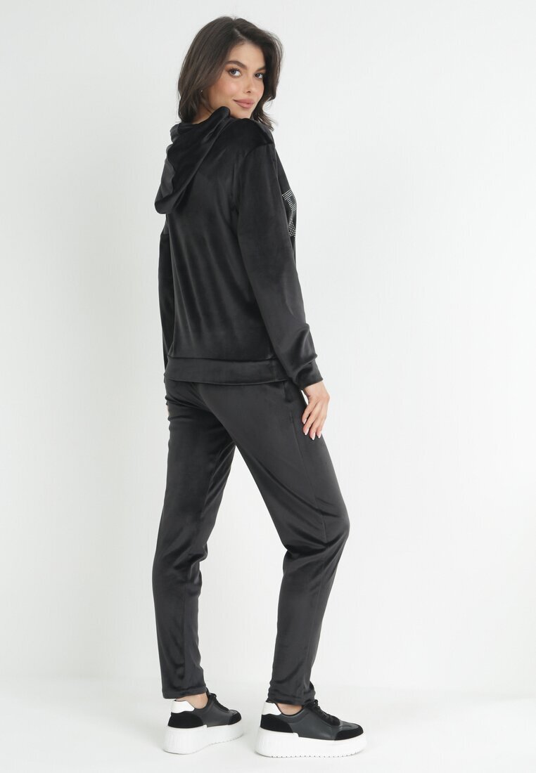  Set de trening negru din 2 piese din velur decorat cu zirconii Feyre