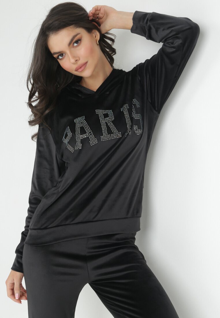  Set de trening negru din 2 piese din velur decorat cu zirconii Feyre