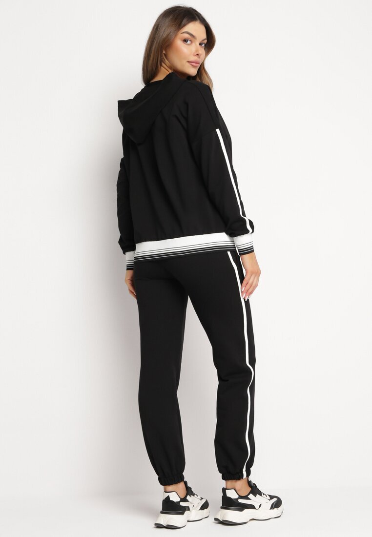  Set de Trening Negru Din bumbac Bluză tip hanorac și Pantaloni cu dungi laterale Cantoe