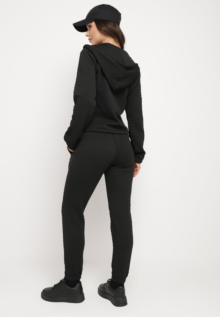  Set de Trening Negru Matlasat din Bumbac Bluză cu Glugă și Pantaloni tip jogger Evalisseia