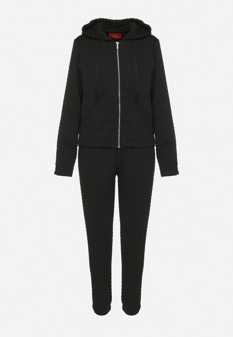  Set de Trening Negru Matlasat din Bumbac Bluză cu Glugă și Pantaloni tip jogger Evalisseia