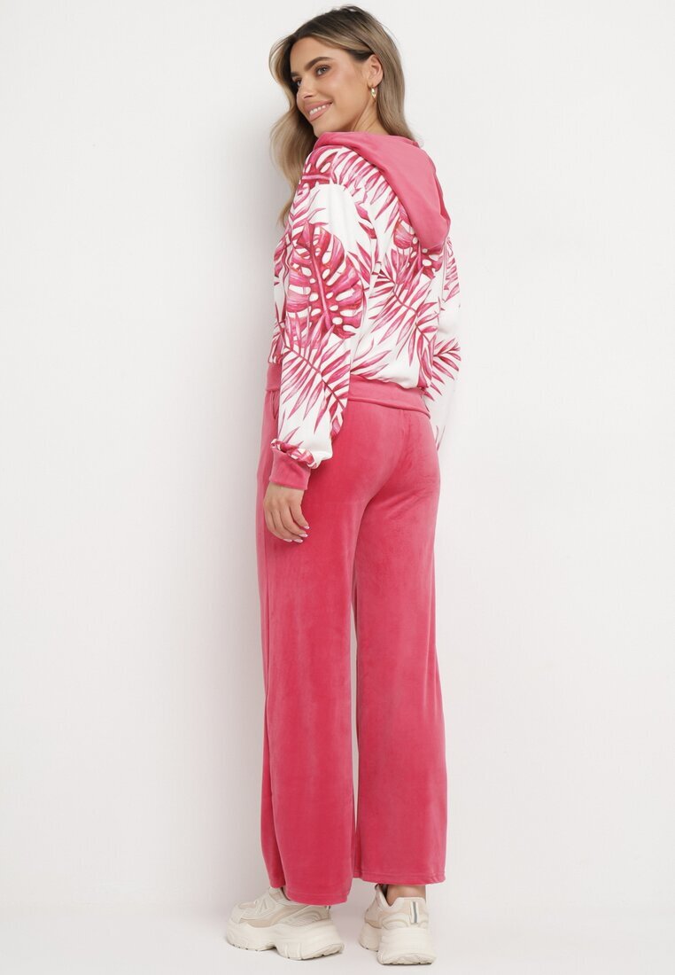  Set de Trening Roz din Velur Bluză cu imprimeu floral și Pantaloni largi Taniussa