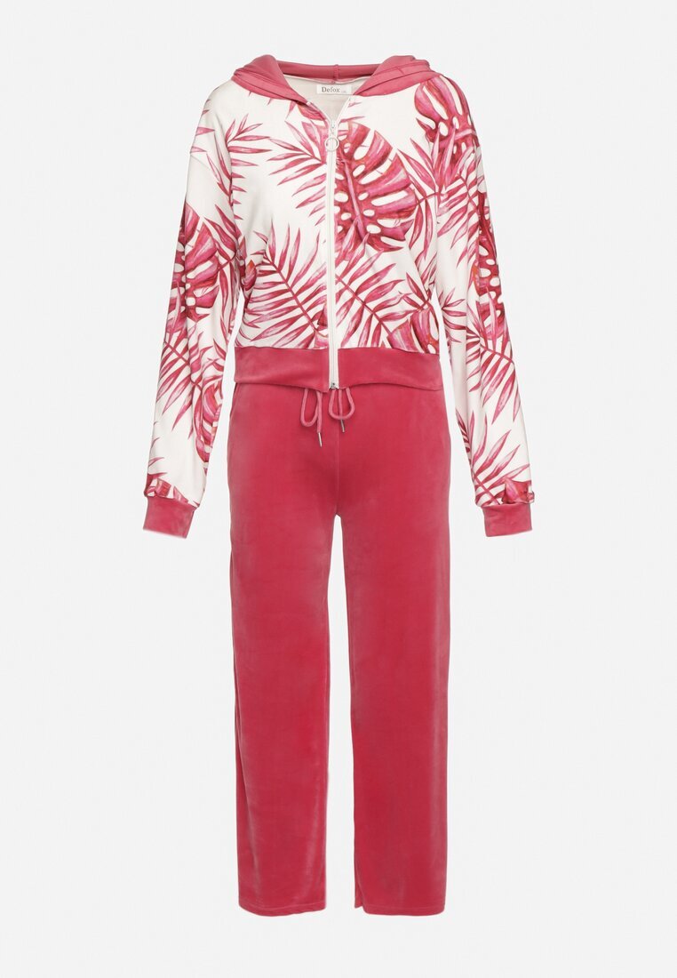  Set de Trening Roz din Velur Bluză cu imprimeu floral și Pantaloni largi Taniussa