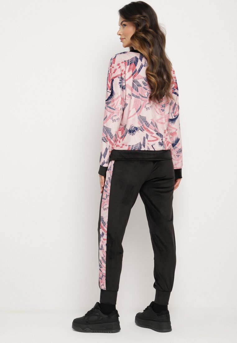  Set de trening Roz și Negru din Velur Bluză cu Model Abstract Pantaloni cu Lampase Ivalaria