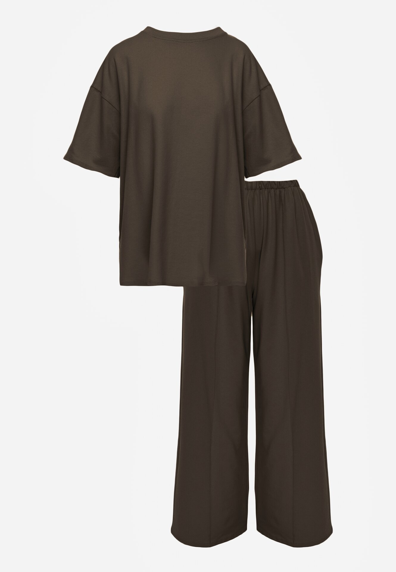  Set Din bumbac Verde închis Bluză cu despicături laterale și Pantaloni largi cu elastic în talie Undrea