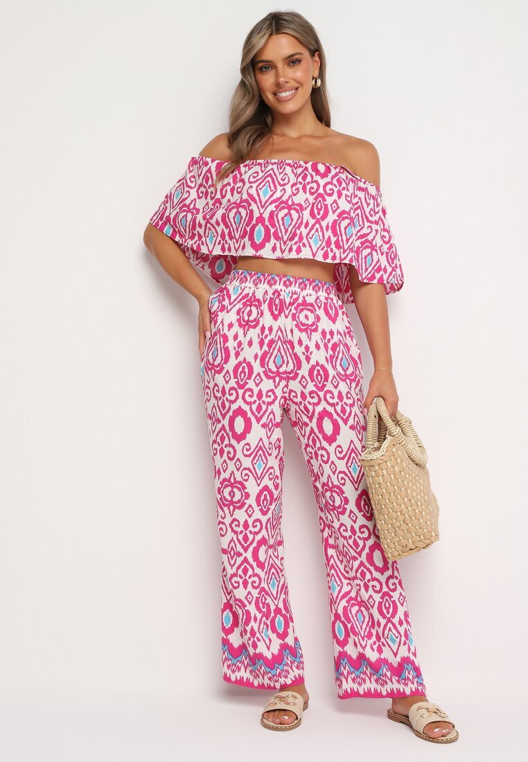  Set Fucsia De bumbac Bluză cu bretele Pantaloni cu elastic în talie Charivia