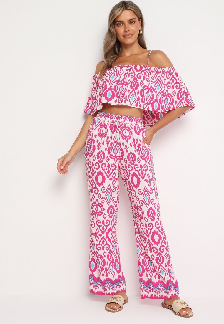  Set Fucsia De bumbac Bluză cu bretele Pantaloni cu elastic în talie Charivia