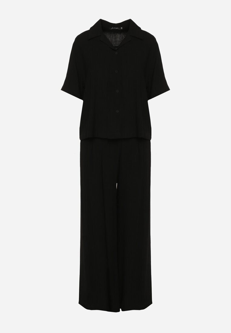  Set Negru Cămașă cu mânecă scurtă și guler și Pantaloni lungi Broretta