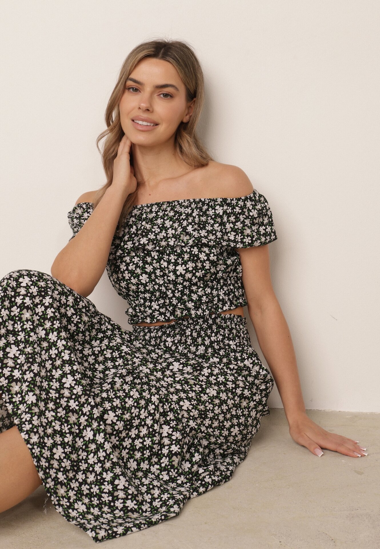  Set Negru Din 2 piese De bumbac cu Fustă și Top stil spaniol Ollija