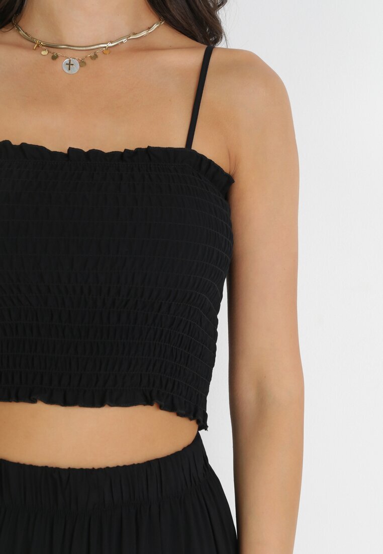  Set Negru din 2 piese Top și Fustă Midi din Bumbac Alrema