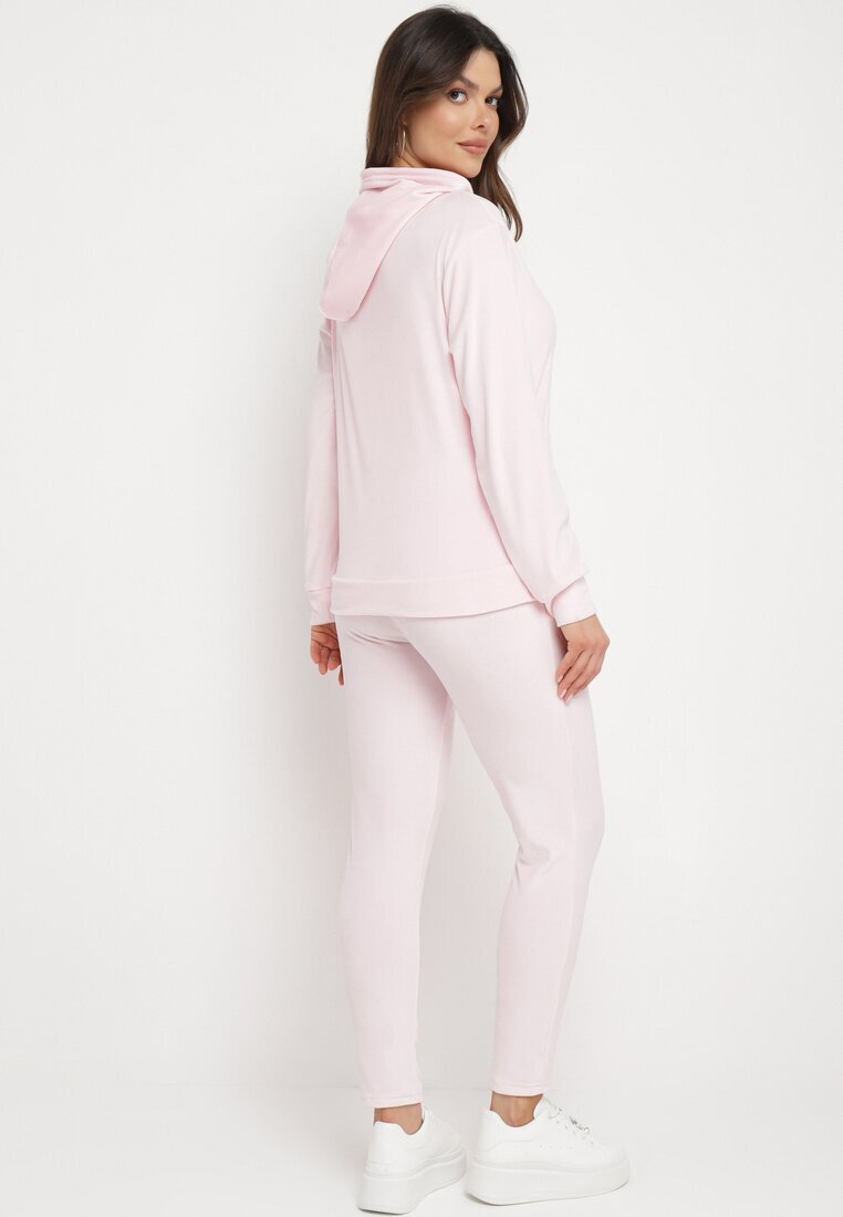  Set Trening Roz Deschis din Velur Bluză cu Glugă și Pantaloni cu Elastic în Talie Avinlia