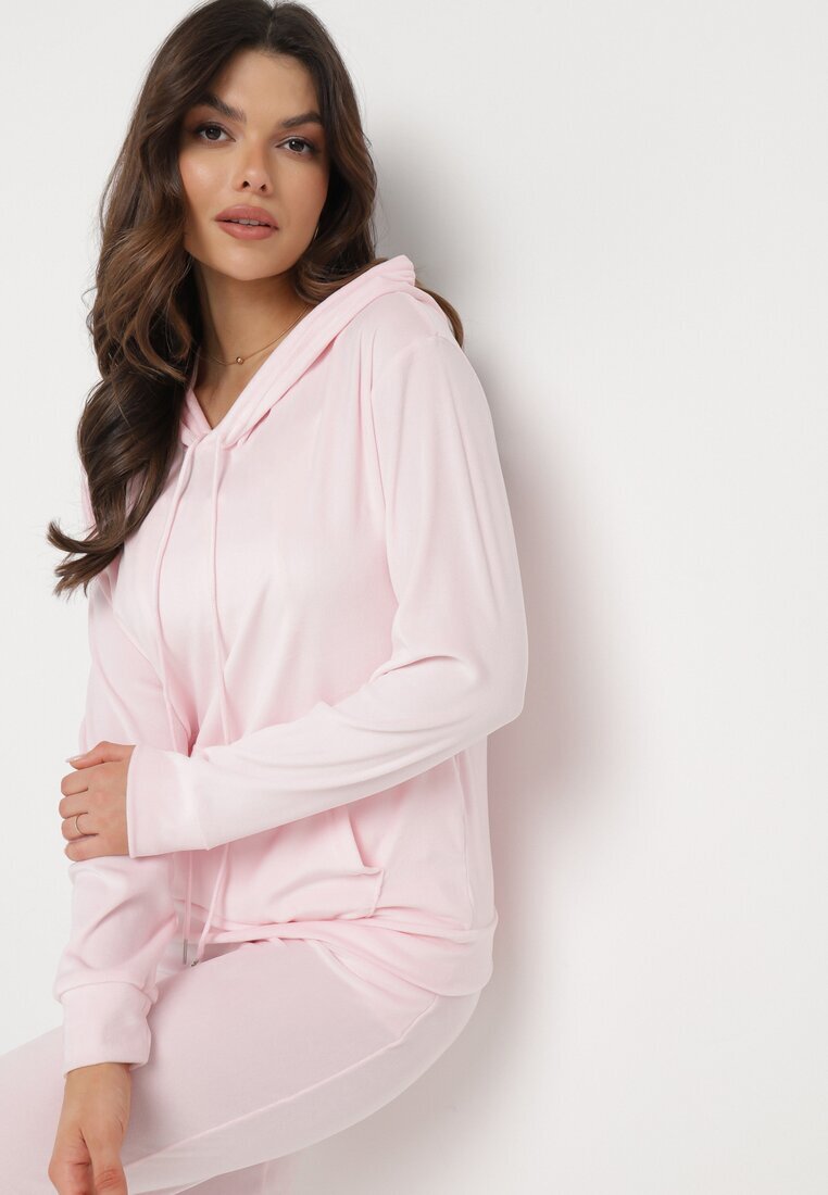  Set Trening Roz Deschis din Velur Bluză cu Glugă și Pantaloni cu Elastic în Talie Avinlia