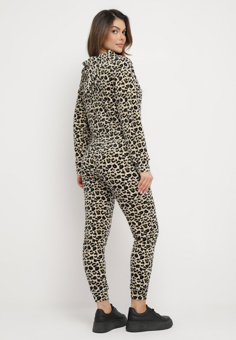  Set Trening Verde-Bej cu Leopard din Tricot Velur Alermi
