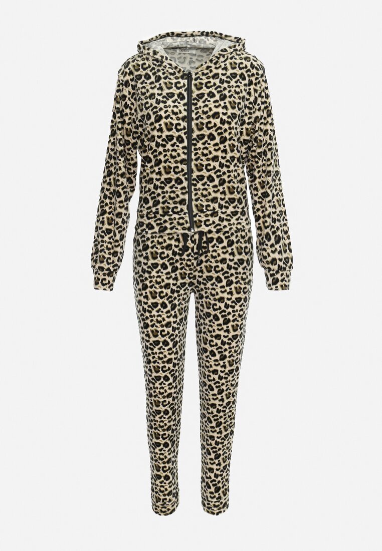  Set Trening Verde-Bej cu Leopard din Tricot Velur Alermi