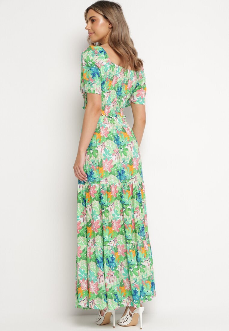  Set Verde cu Top și Fustă Maxi cu Imprimeu Floral Savanasa