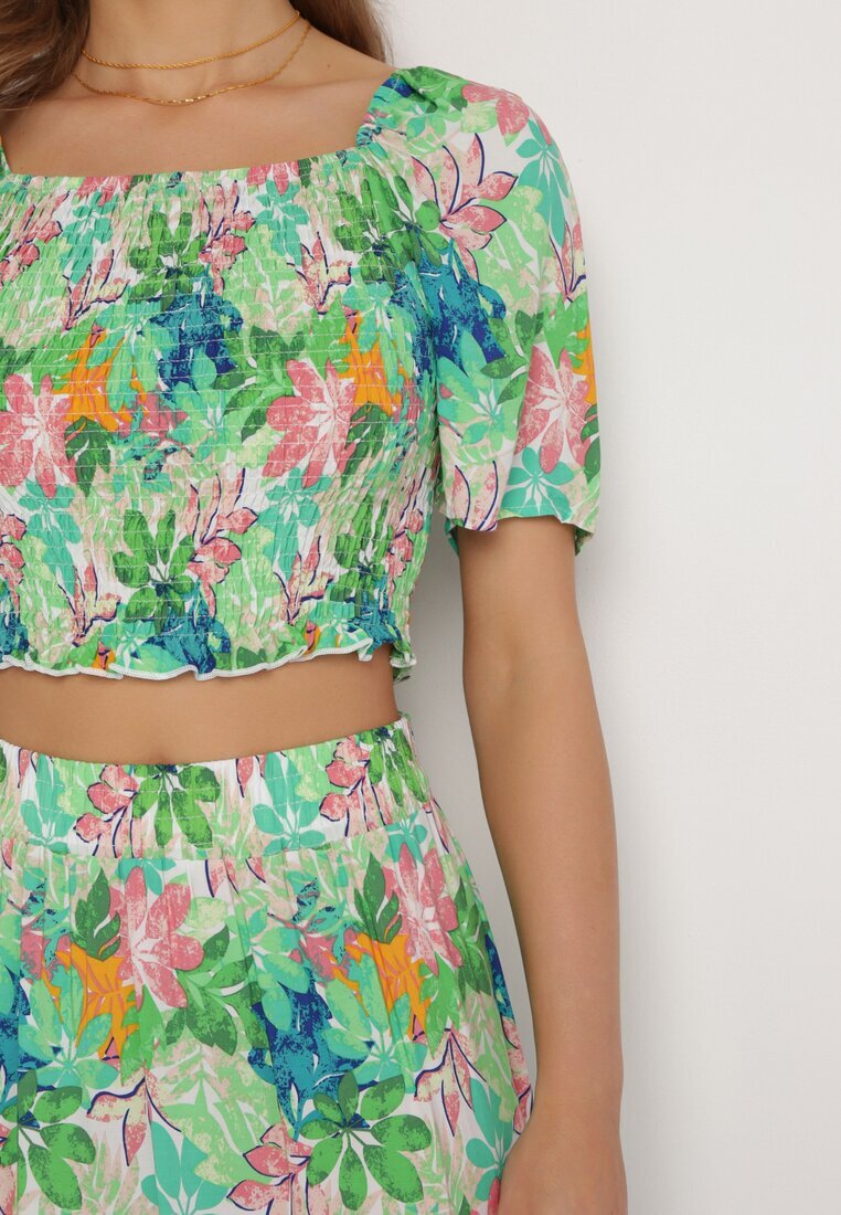  Set Verde cu Top și Fustă Maxi cu Imprimeu Floral Savanasa