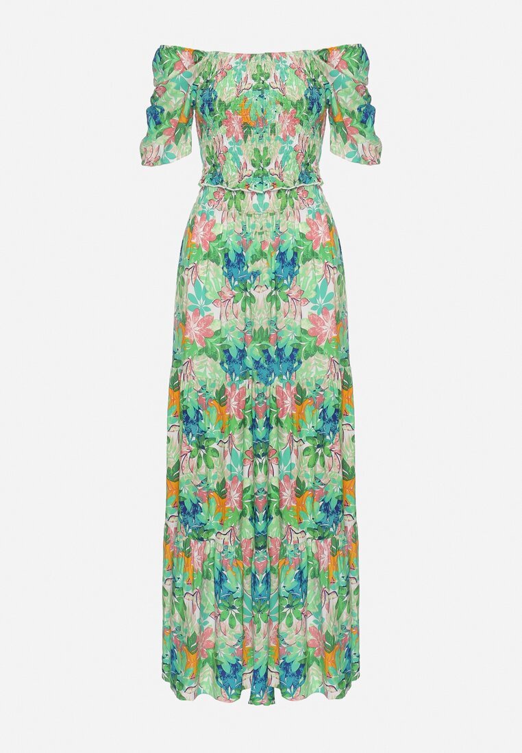  Set Verde cu Top și Fustă Maxi cu Imprimeu Floral Savanasa