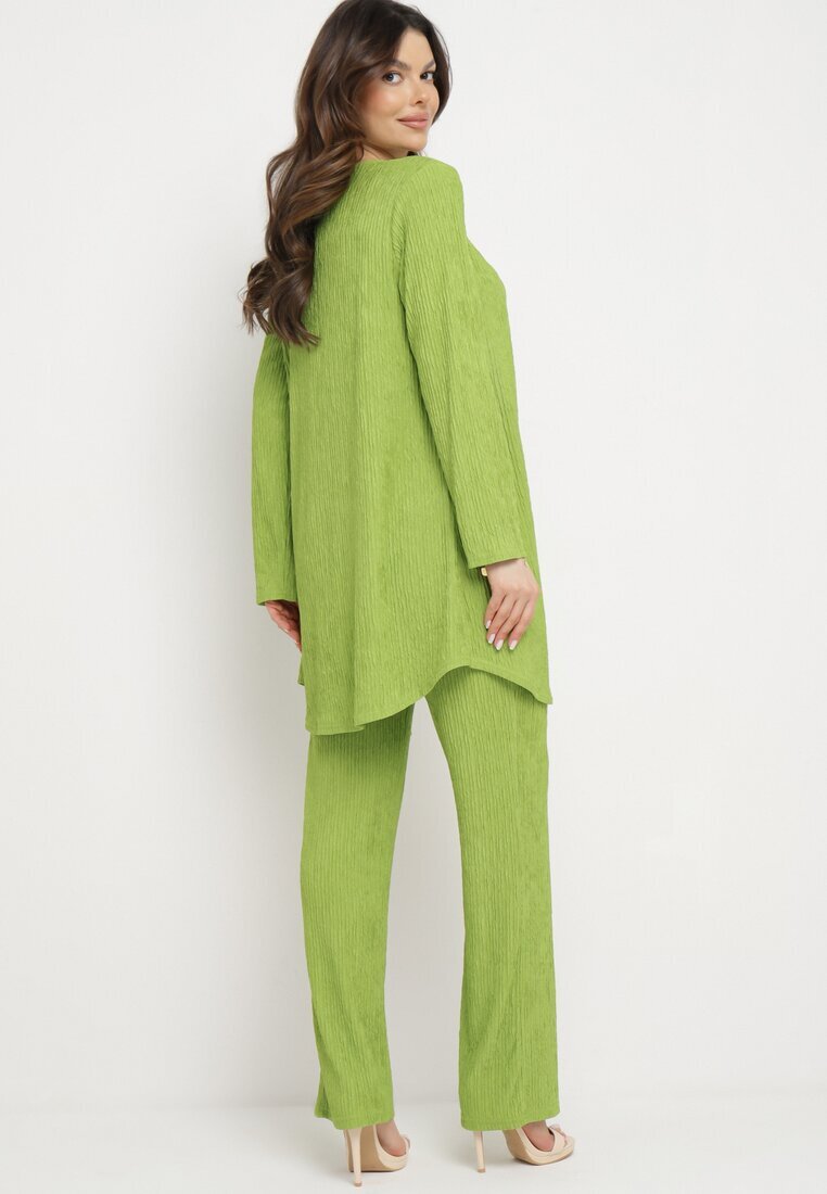 Set Verde deschis din Material Reiat Cămașă Top și Pantaloni Largi Ratels