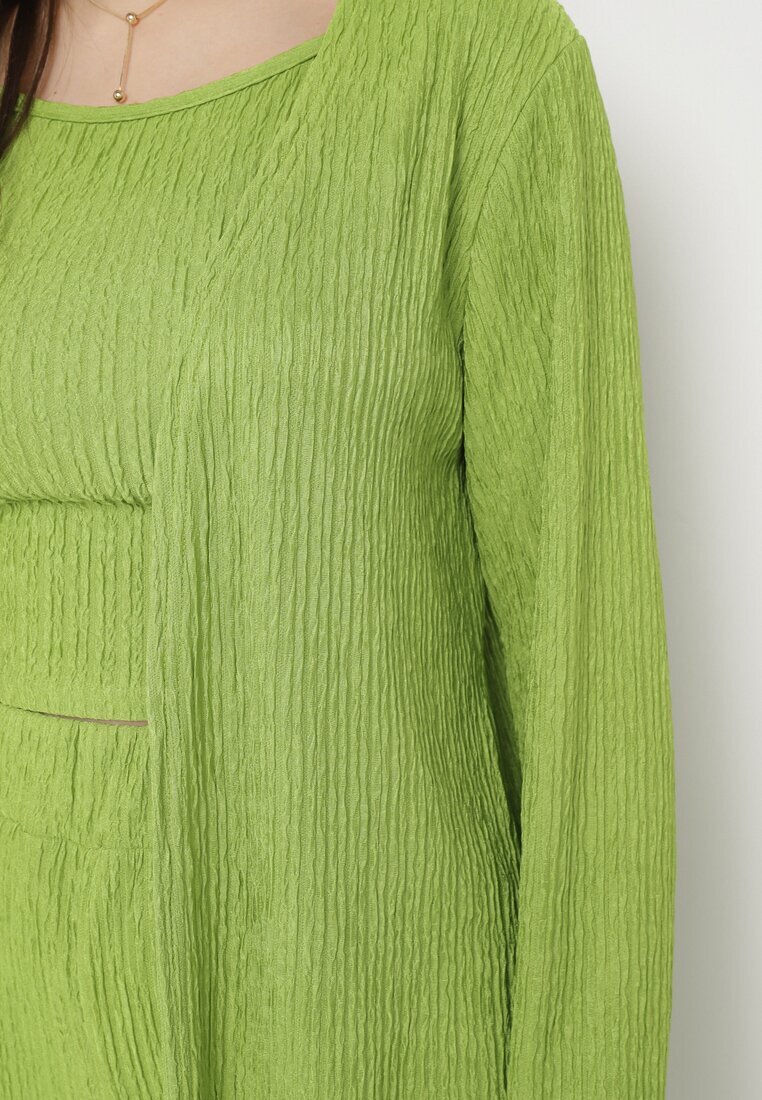  Set Verde deschis din Material Reiat Cămașă Top și Pantaloni Largi Ratels