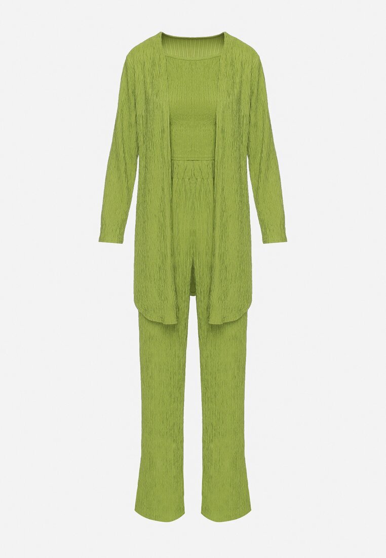  Set Verde deschis din Material Reiat Cămașă Top și Pantaloni Largi Ratels