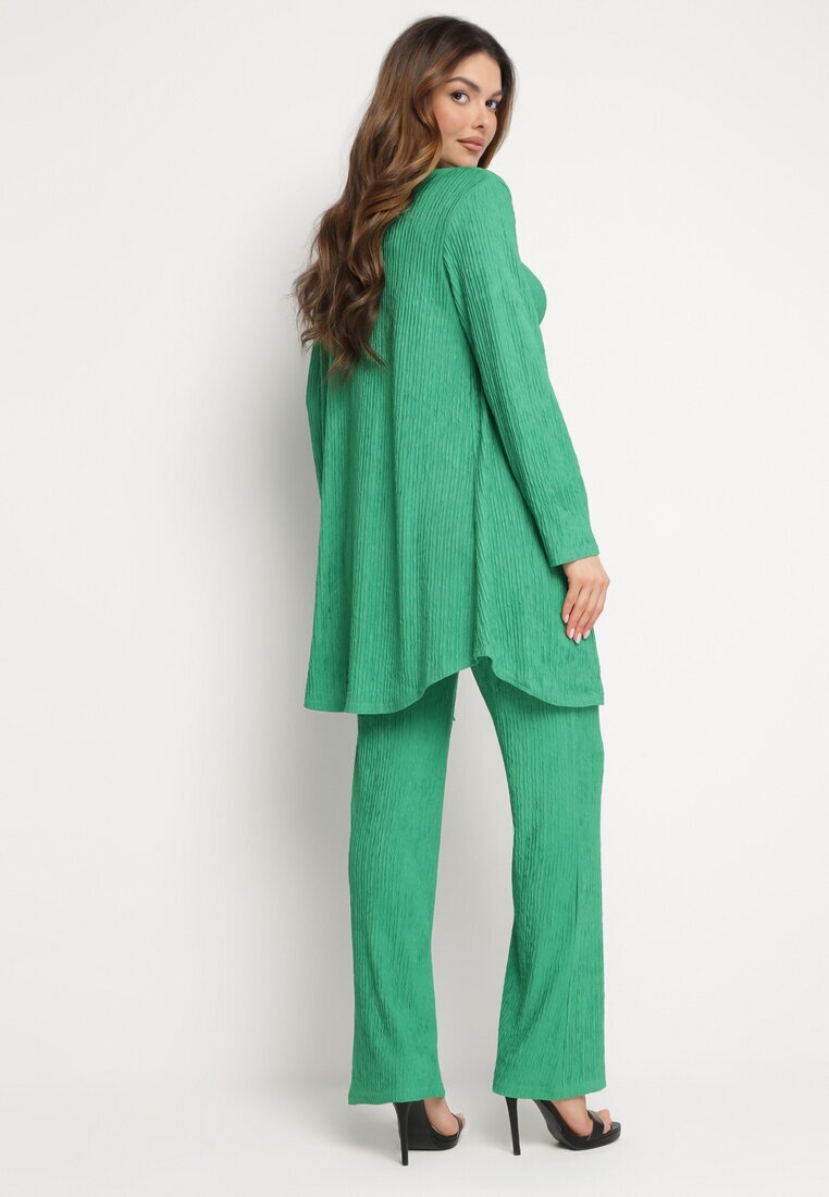  Set Verde Închis din Material Reiat Cămașă Top și Pantaloni Largi Ratels