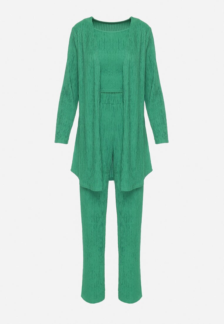  Set Verde Închis din Material Reiat Cămașă Top și Pantaloni Largi Ratels