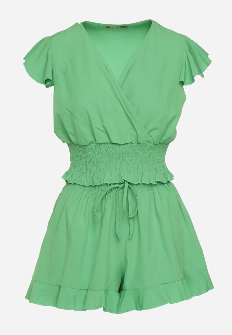  Set Verde Petrecut Top cu elastic în talie Pantaloni scurți cu elastic în talie și volan Nestalie