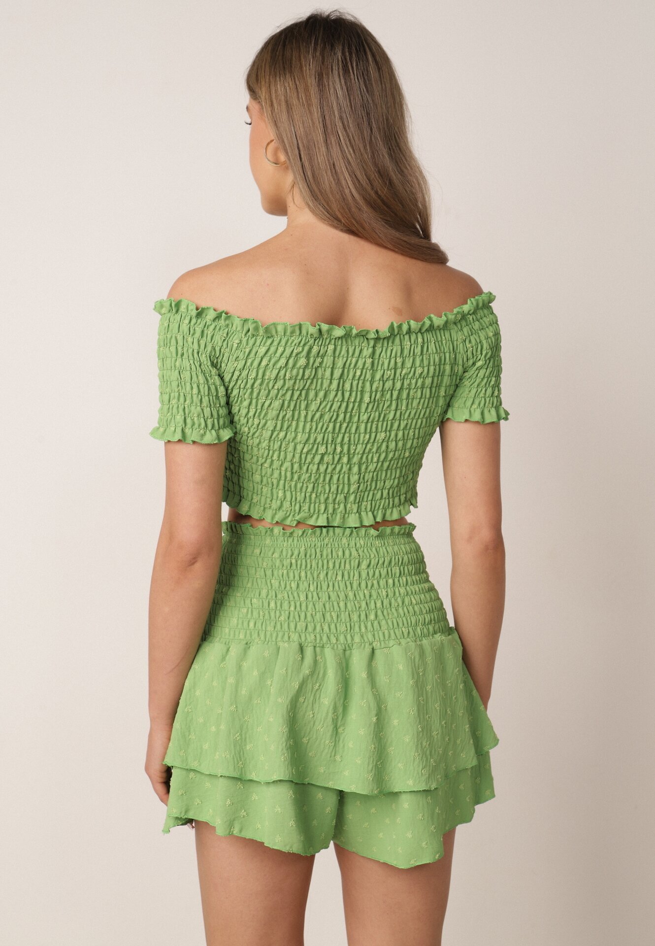 Set Verde Top Stil spaniol și Fustă-Pantaloni scurți cu elastic Quillatta