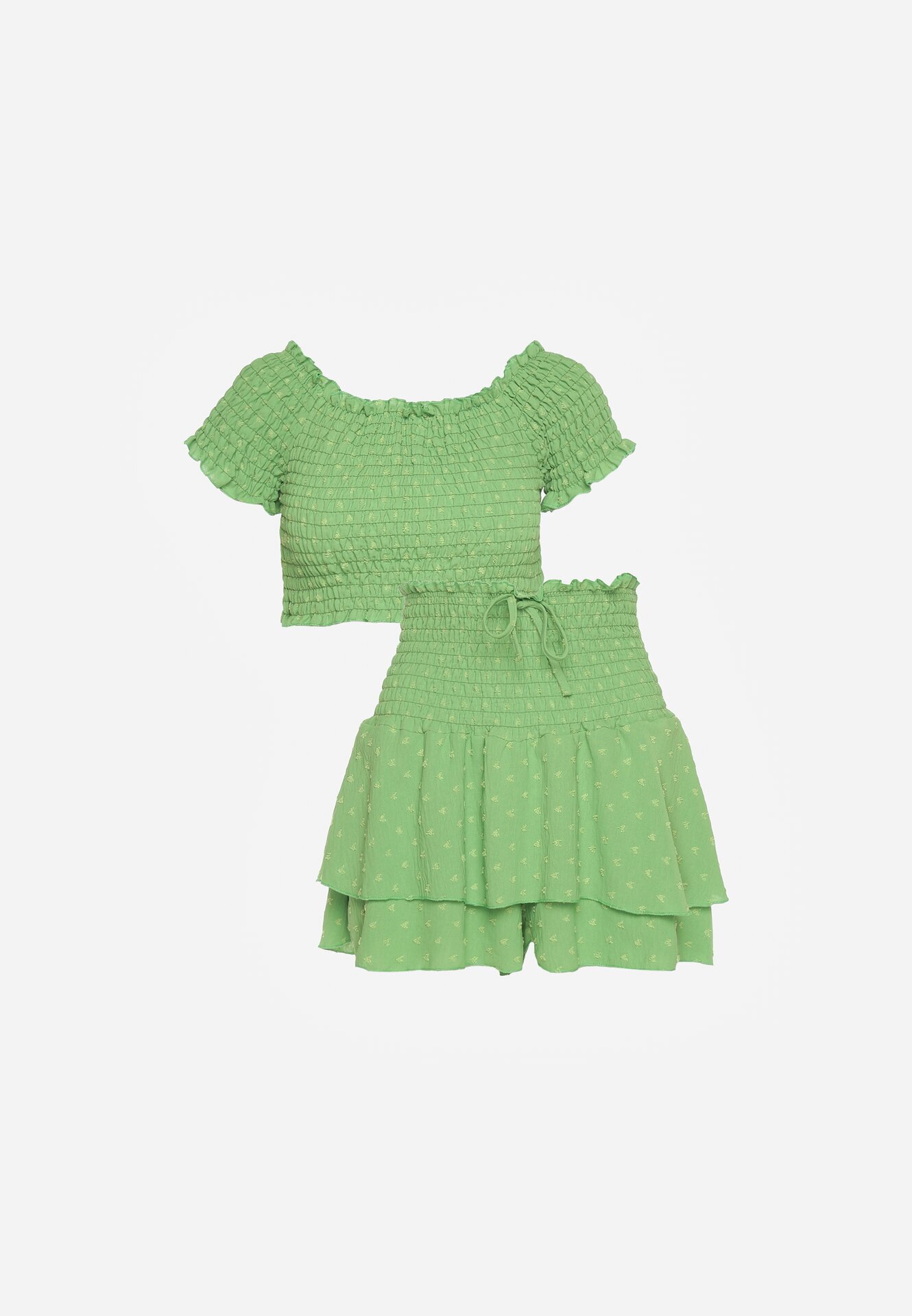  Set Verde Top Stil spaniol și Fustă-Pantaloni scurți cu elastic Quillatta