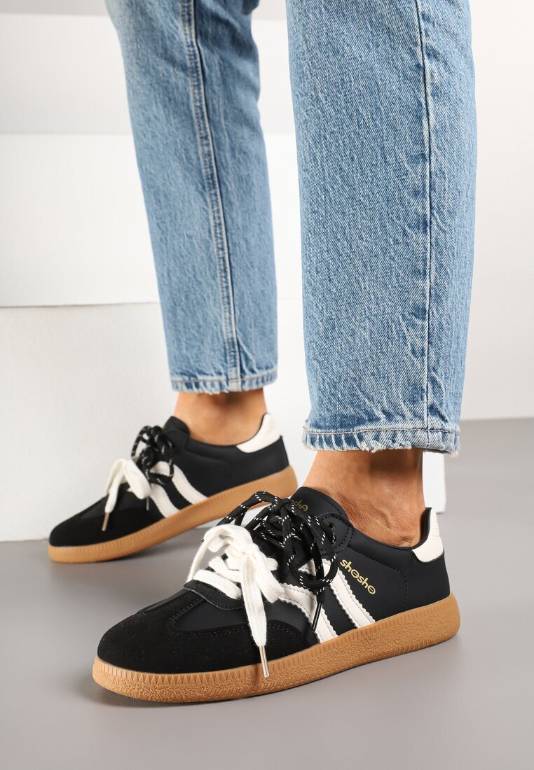 shosho Sneakers Negru-Bej în Stil de Tenisi Clasici cu Șireturi Suplimentare Valiena