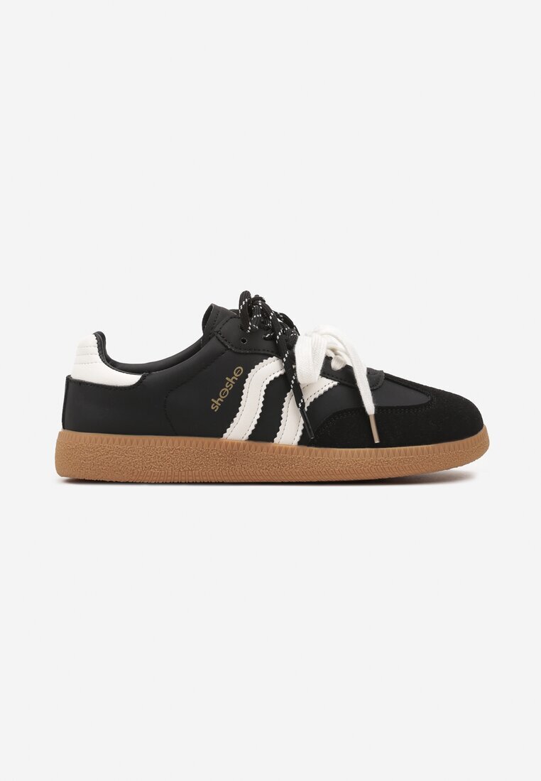 shosho Sneakers Negru-Bej în Stil de Tenisi Clasici cu Șireturi Suplimentare Valiena