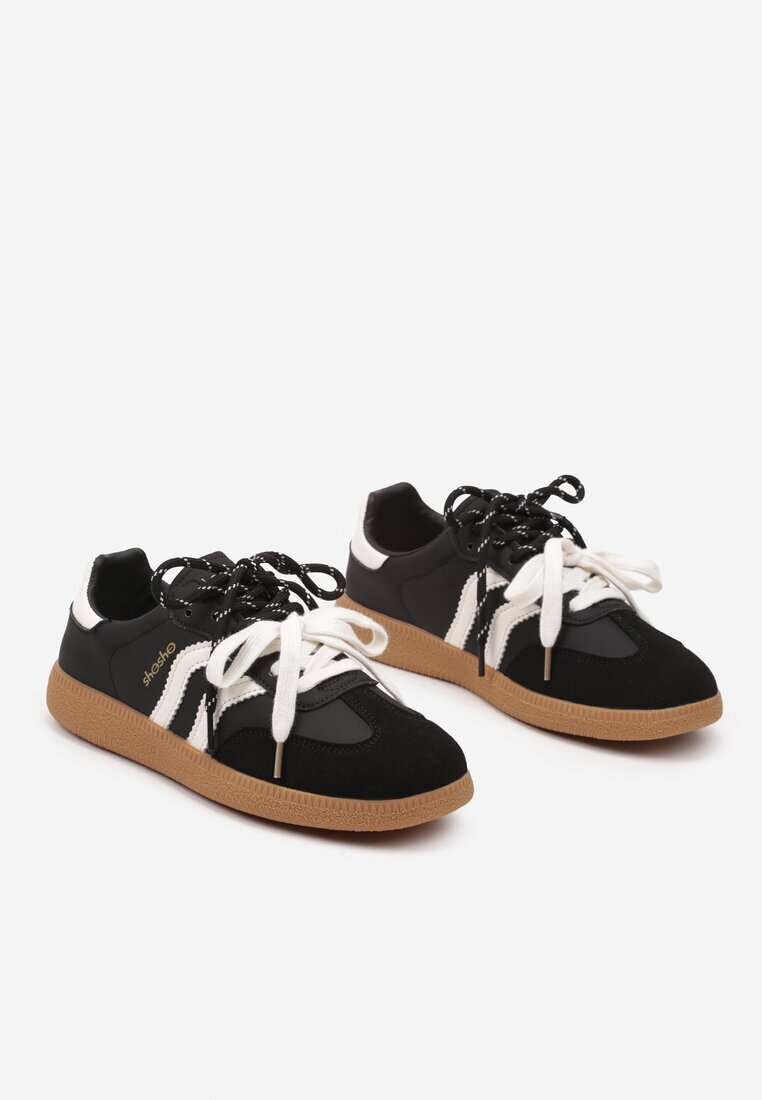 shosho Sneakers Negru-Bej în Stil de Tenisi Clasici cu Șireturi Suplimentare Valiena