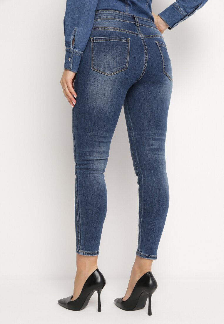sixte jeans Blugi bleumarin regular cu talie înaltă decorate cu zirconii și rupturi Lofia