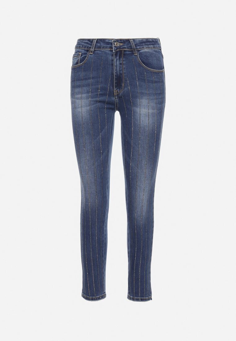 sixte jeans Blugi bleumarin regular cu talie înaltă decorate cu zirconii și rupturi Lofia