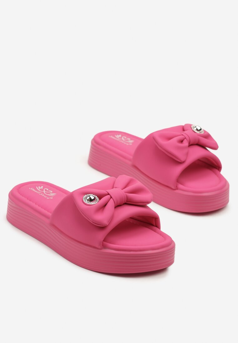 smallawan Papuci Fuchsia pe talpă groasă cu fundă Meradriella